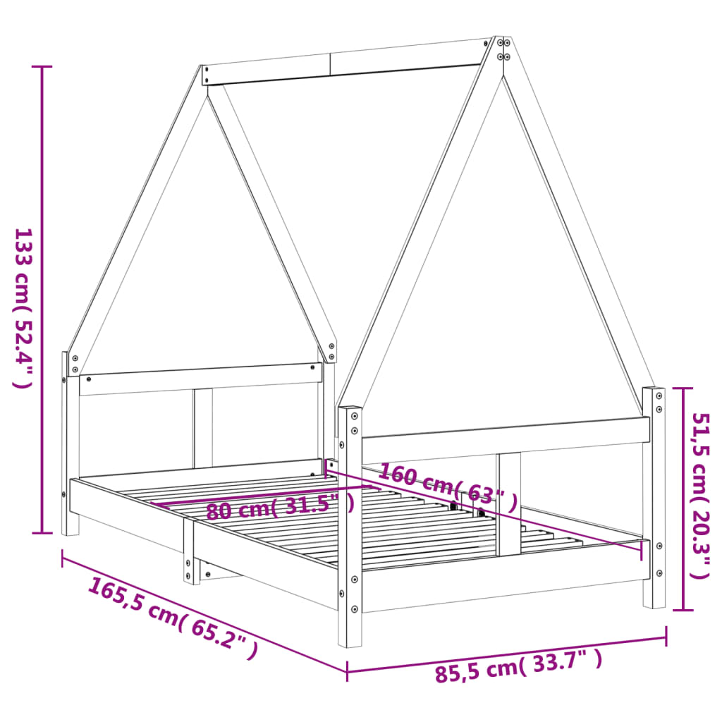 vidaXL Kids Bed Frame Black 80x160 cm Solid Wood Pine