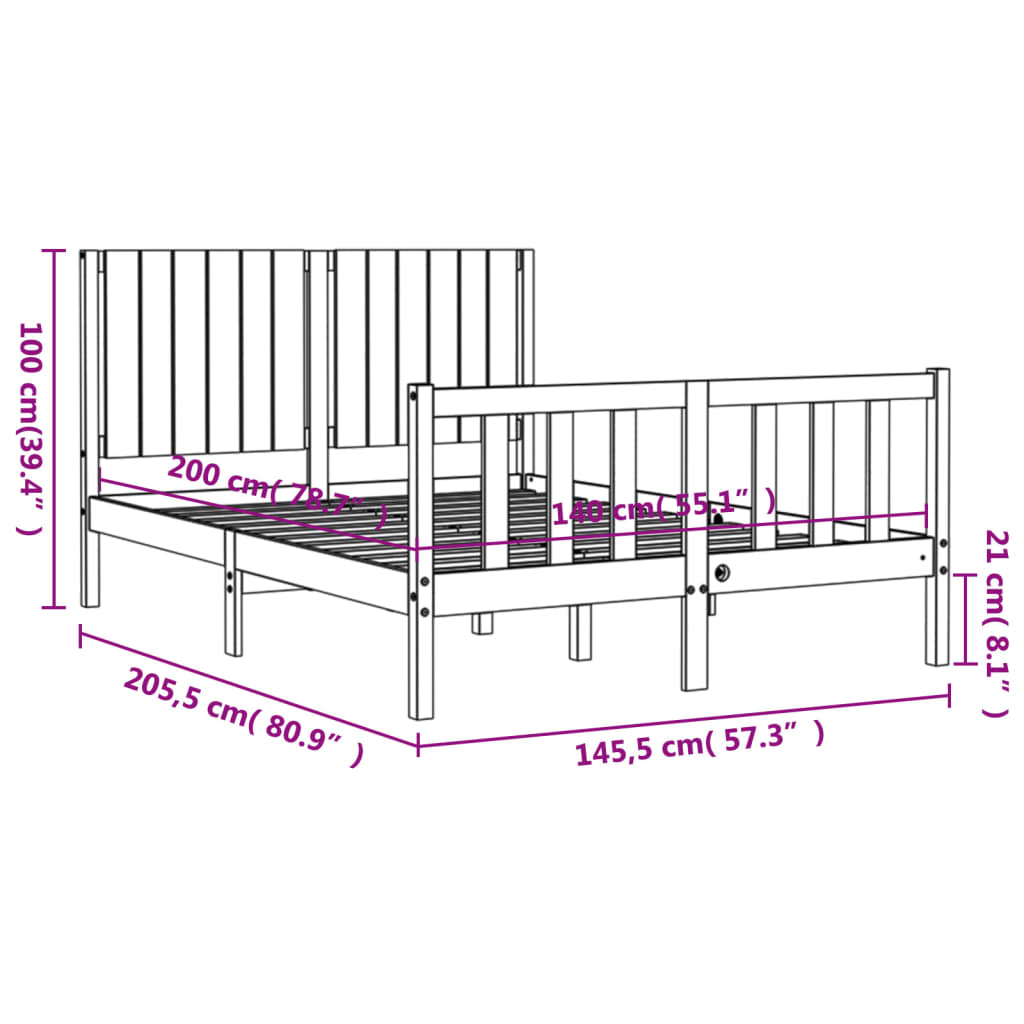 vidaXL Bed Frame without Mattress 140x200 cm Solid Wood Pine