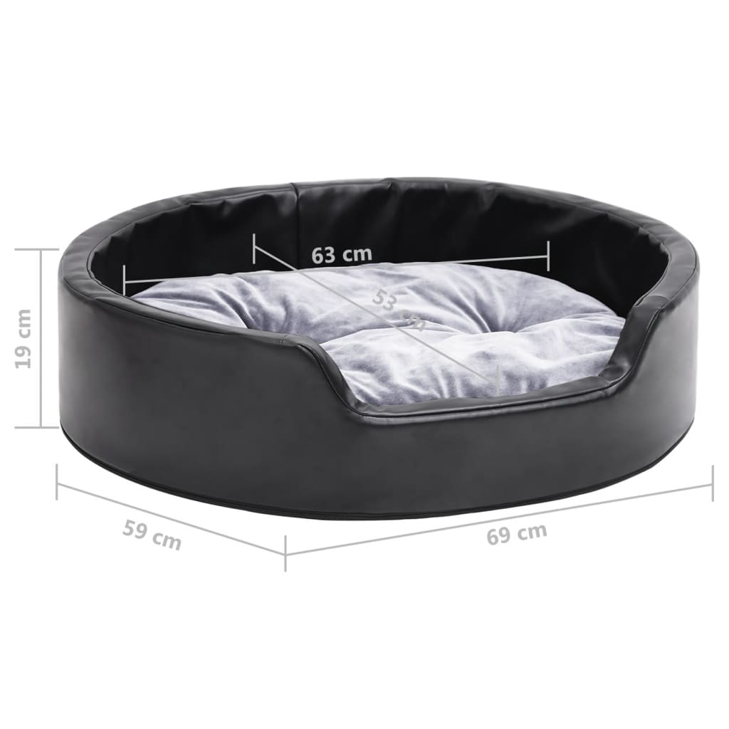 vidaXL Dog Bed Black and Grey 69x59x19 cm Plush and Faux Leather