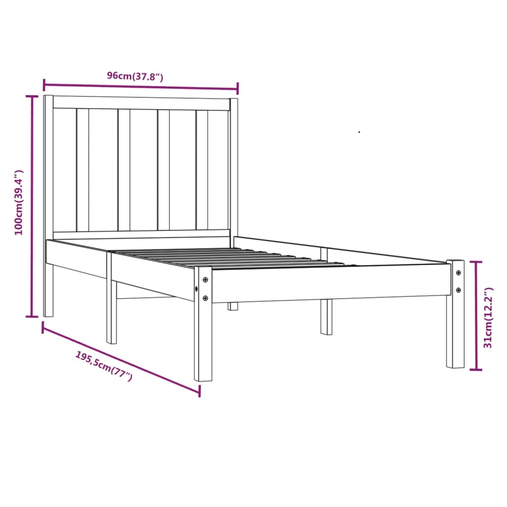 vidaXL Bed Frame without Mattress Solid Wood Pine 90x190 cm Single