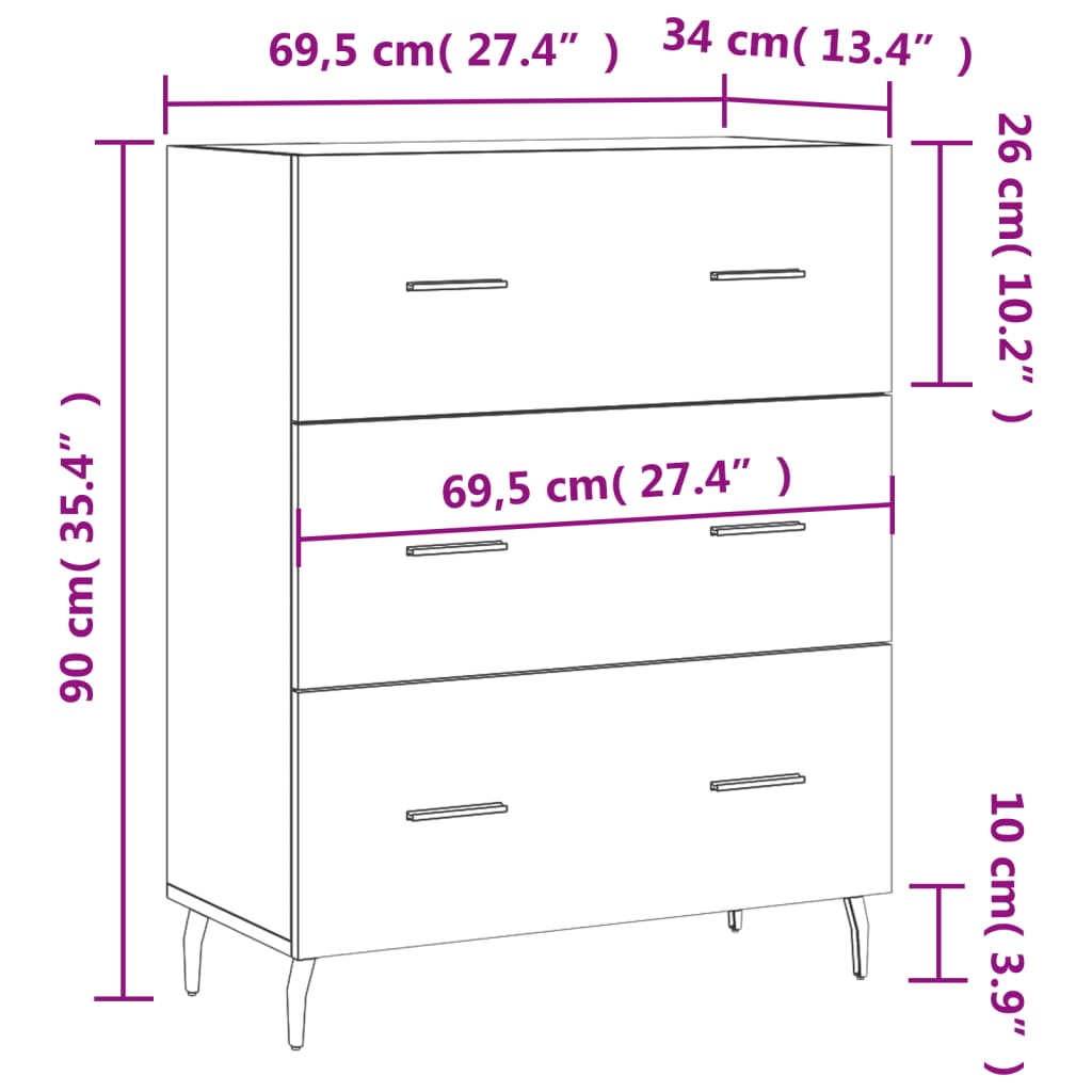 vidaXL Sideboard Concrete Grey 69.5x34x90 cm Engineered Wood