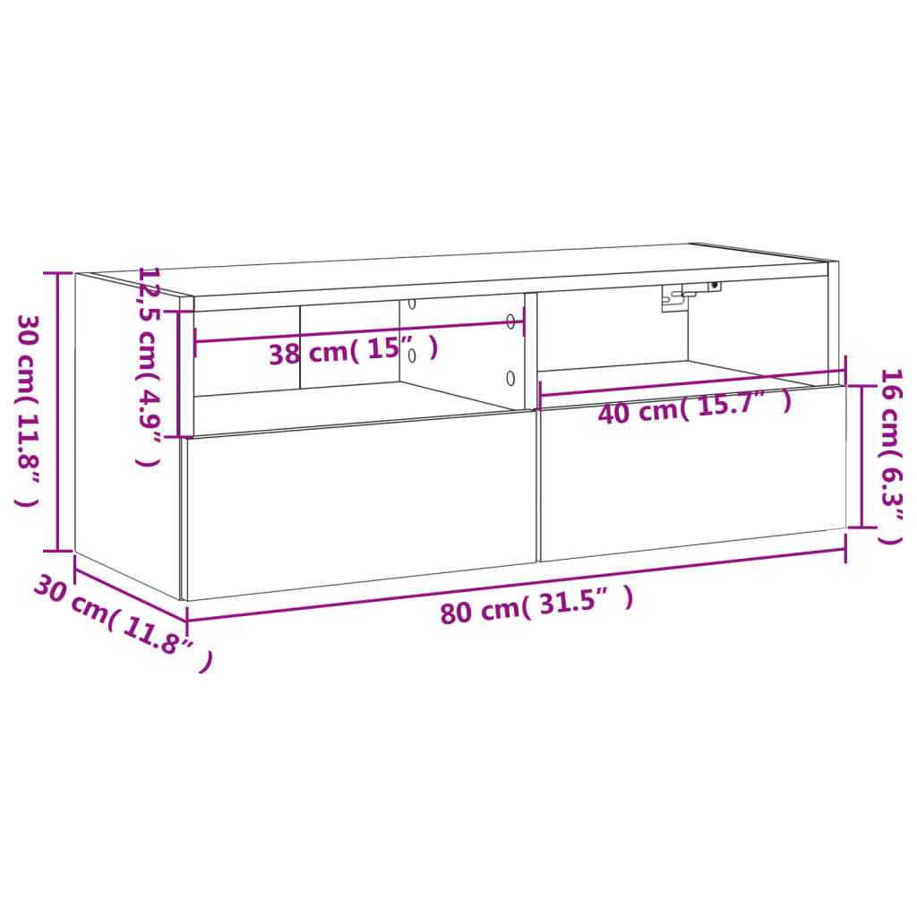 vidaXL TV Wall Cabinet Black 80x30x30 cm Engineered Wood