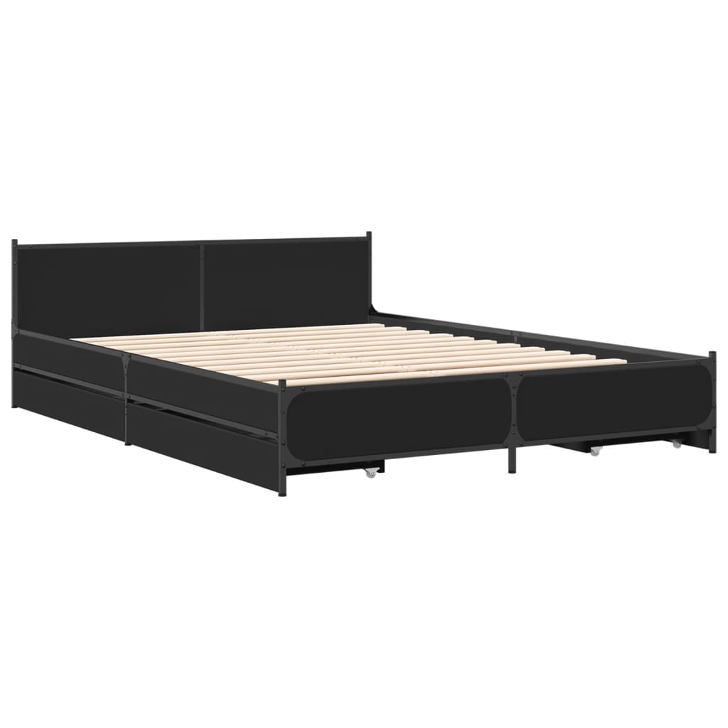 vidaXL Bed Frame with Drawers without Mattress Black 140x190 cm