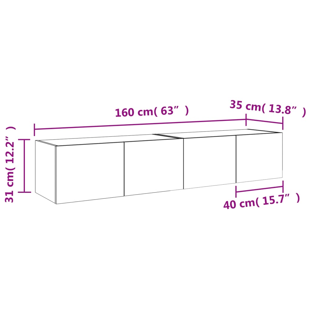 vidaXL TV Wall Cabinets with LED Lights 2 pcs Brown Oak 80x35x31 cm