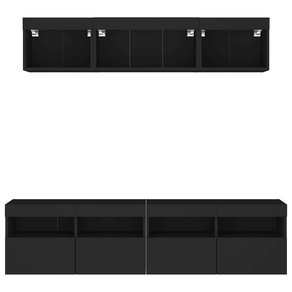 vidaXL 5 Piece TV Wall Units with LED Black Engineered Wood