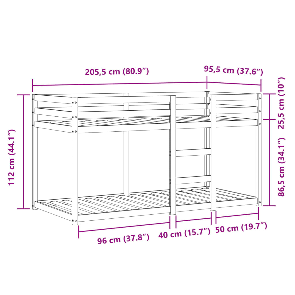 vidaXL Bunk Bed without Mattress White&Black 90x200 cm Solid Wood Pine