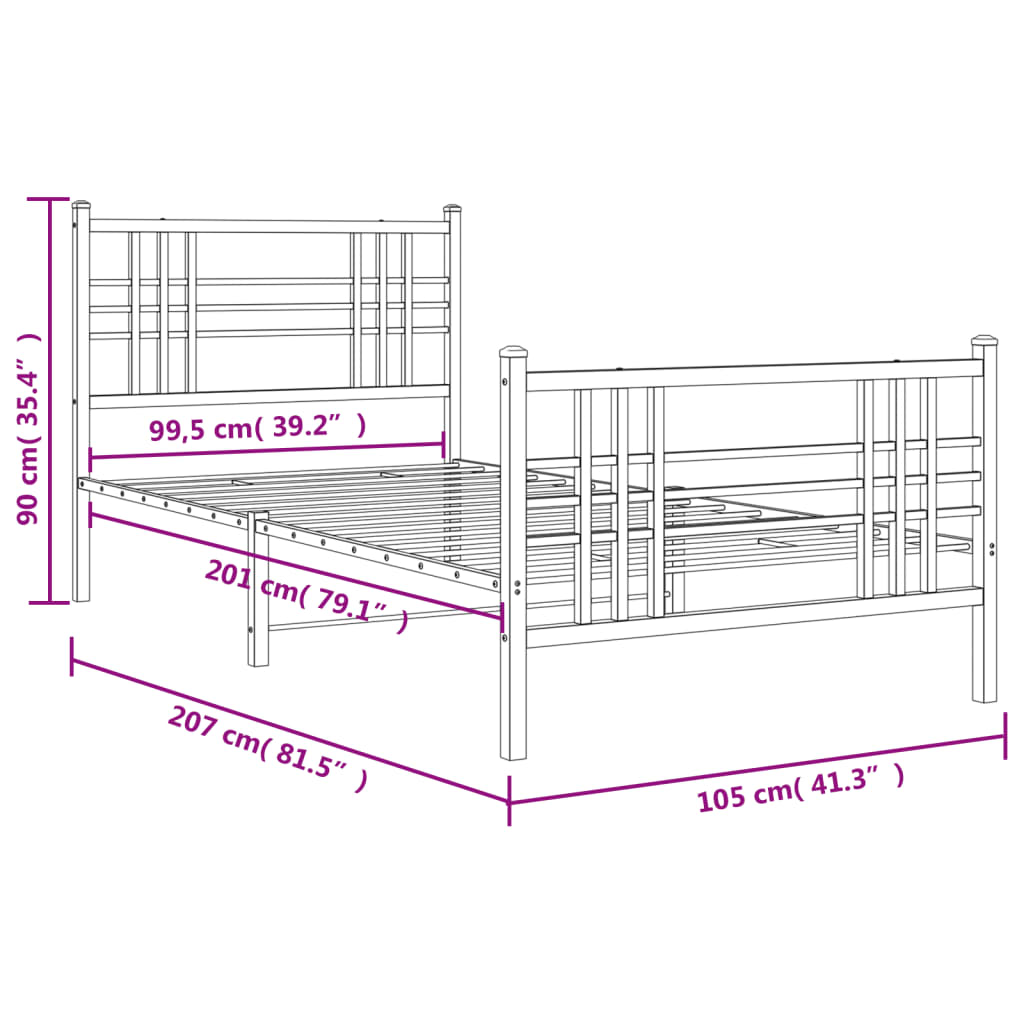 vidaXL Metal Bed Frame without Mattress with Footboard White 100x200 cm