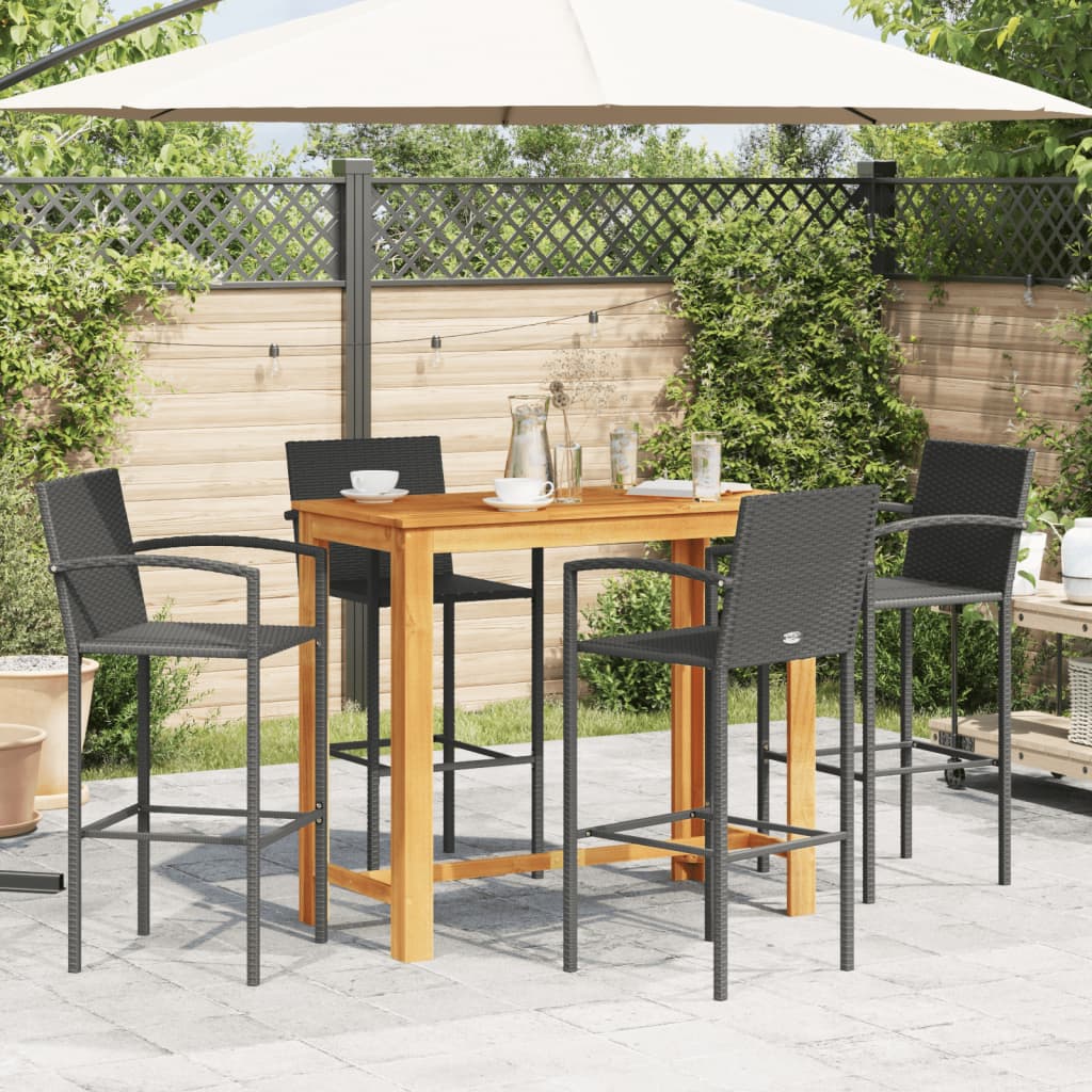 vidaXL 5 Piece Garden Bar Set Black Solid Wood Acacia and Poly Rattan