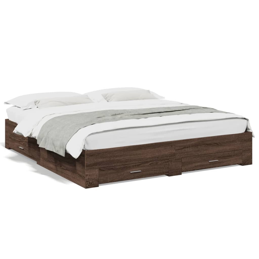 vidaXL Bed Frame with Drawers without Mattress Brown Oak 180x200 cm Super King