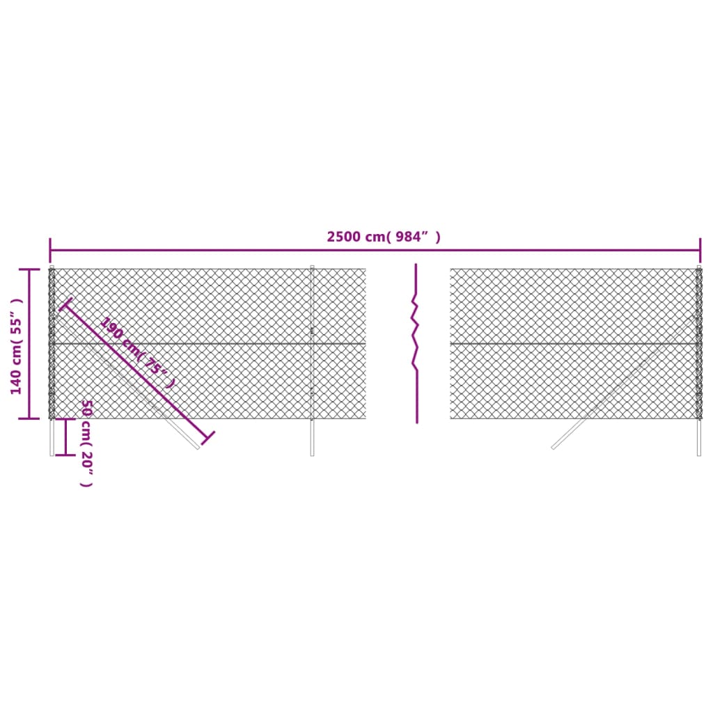 vidaXL Chain Link Fence Silver 1.4x25 m