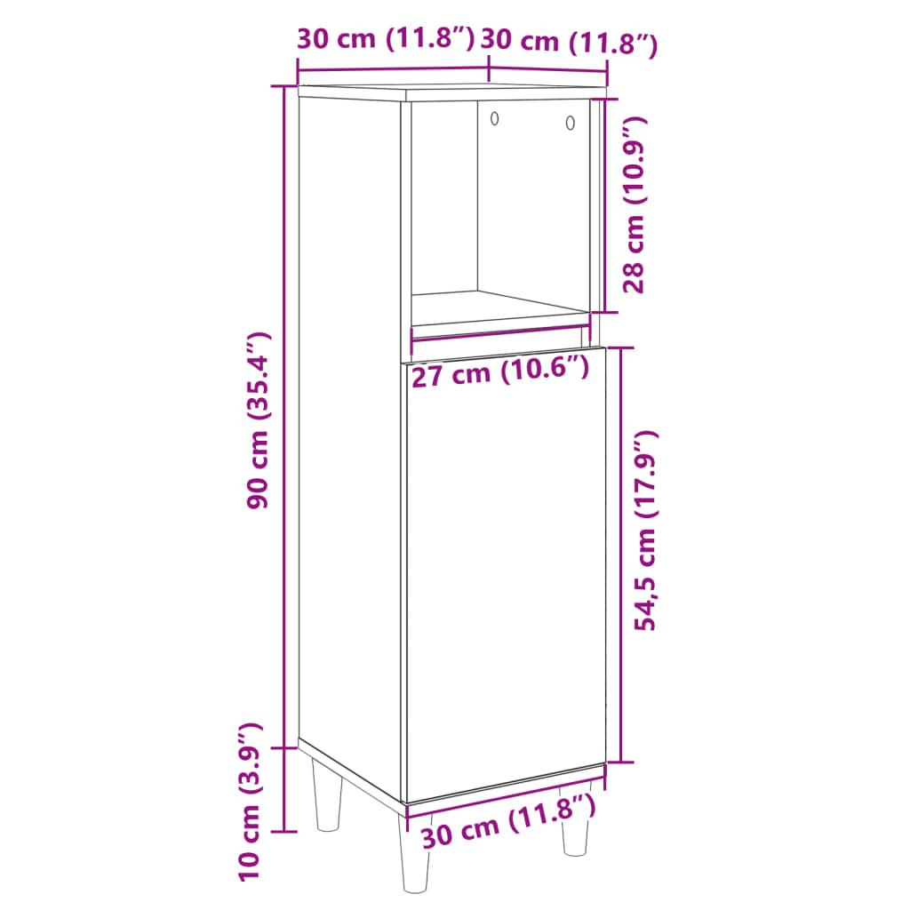 vidaXL Bathroom Cabinet Sonoma Oak 30x30x100 cm Engineered Wood