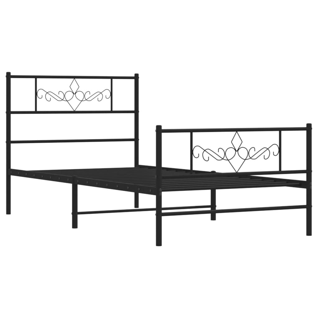 vidaXL Metal Bed Frame without Mattress with Footboard Black 100x200 cm