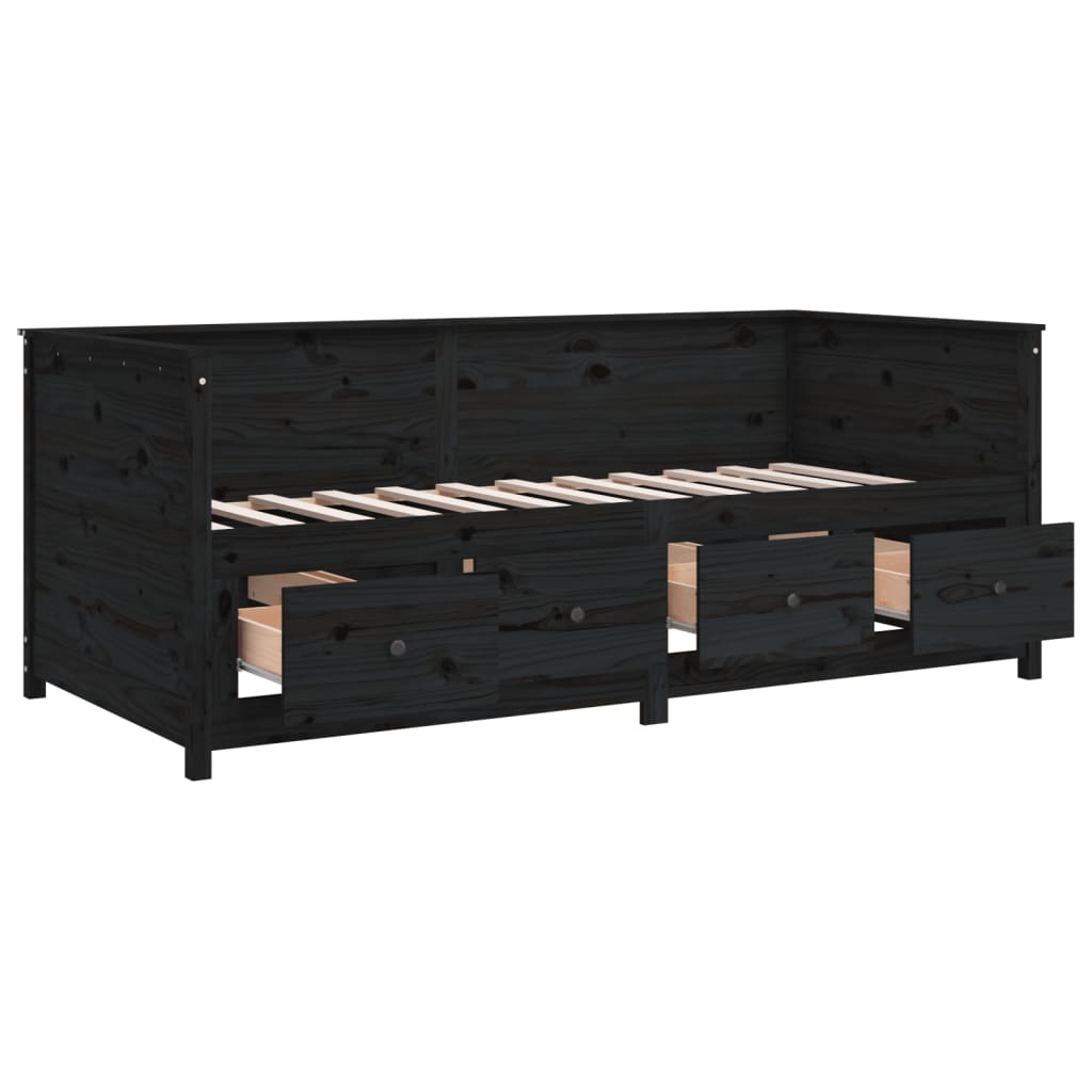 vidaXL Day Bed without Mattress Black 75x190 cm Small Single Solid Wood Pine