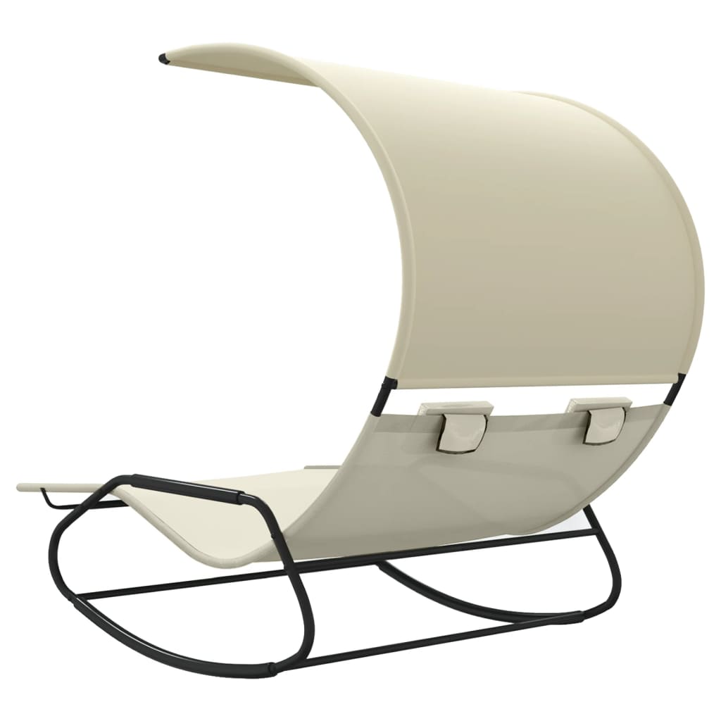 vidaXL Rocking Double Sun Lounger with Canopy Cream