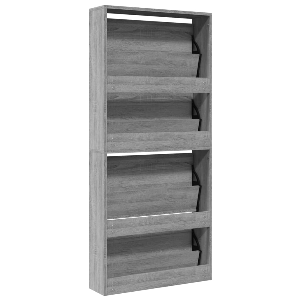 vidaXL Shoe Cabinet with Mirror 4-Layer Grey Sonoma 63x17x134 cm