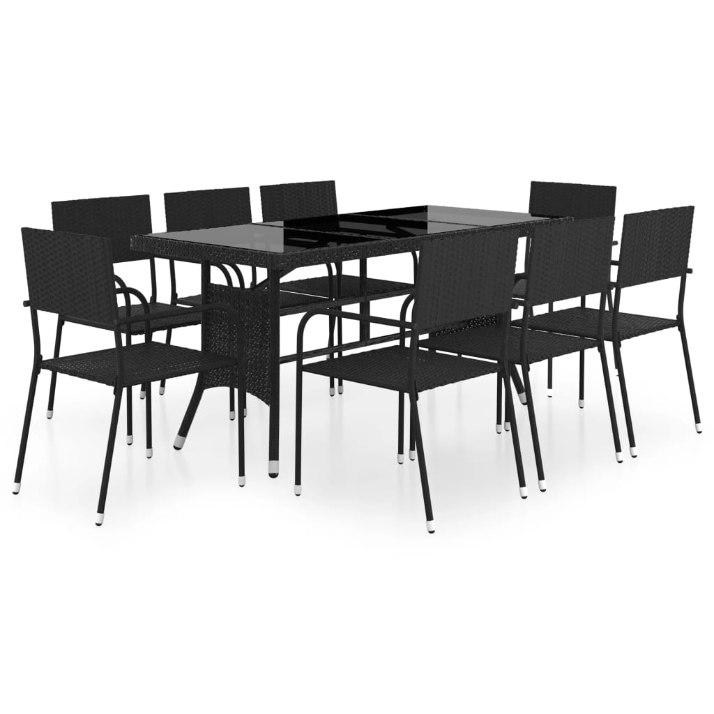 vidaXL 9 Piece Garden Dining Set Poly Rattan Black