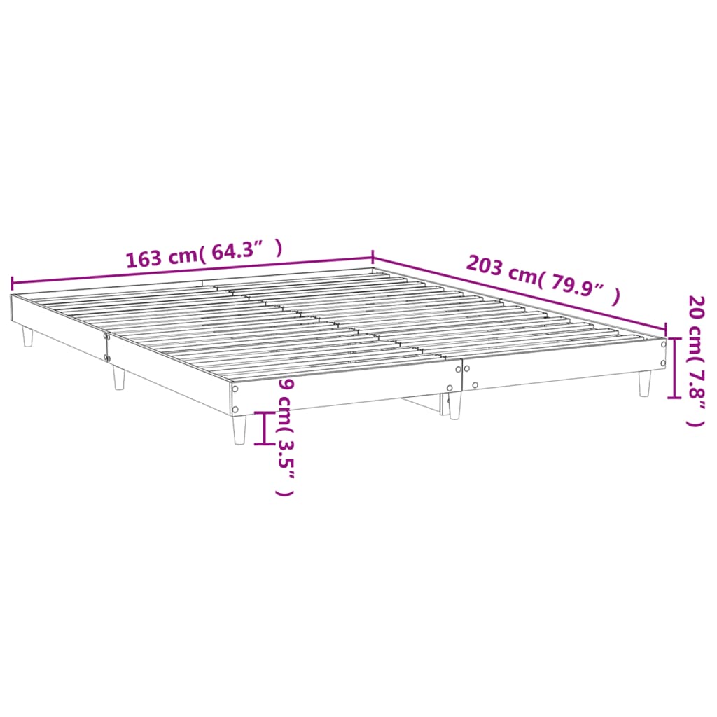 vidaXL Bed Frame without Mattress Grey Sonoma 160x200 cm Engineered Wood