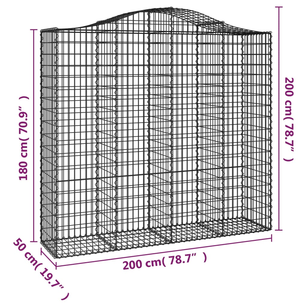 vidaXL Arched Gabion Baskets 25 pcs 200x50x180/200 cm Galvanised Iron