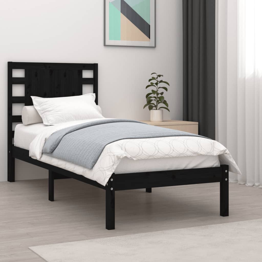 vidaXL Bed Frame without Mattress Black 90x190 cm Single Solid Wood