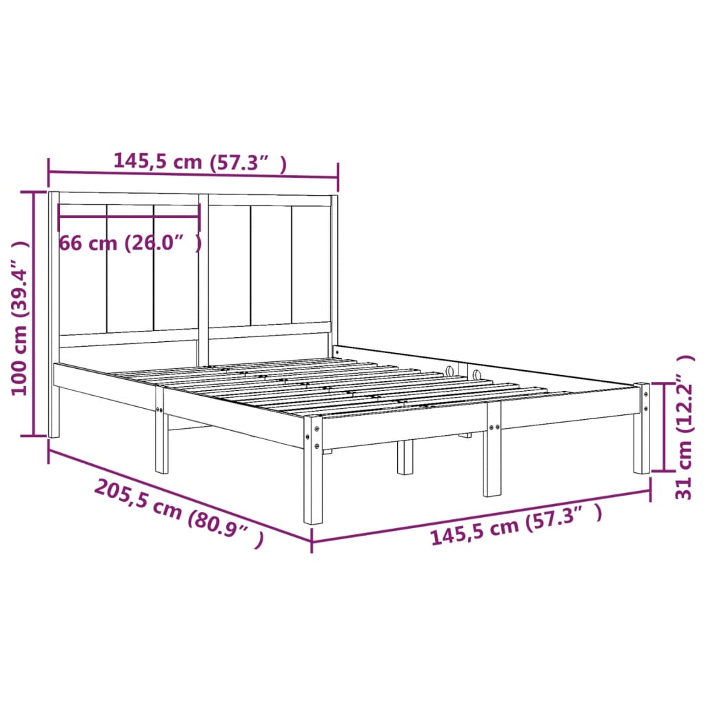 vidaXL Bed Frame without Mattress Black 140x200 cm Solid Wood Pine