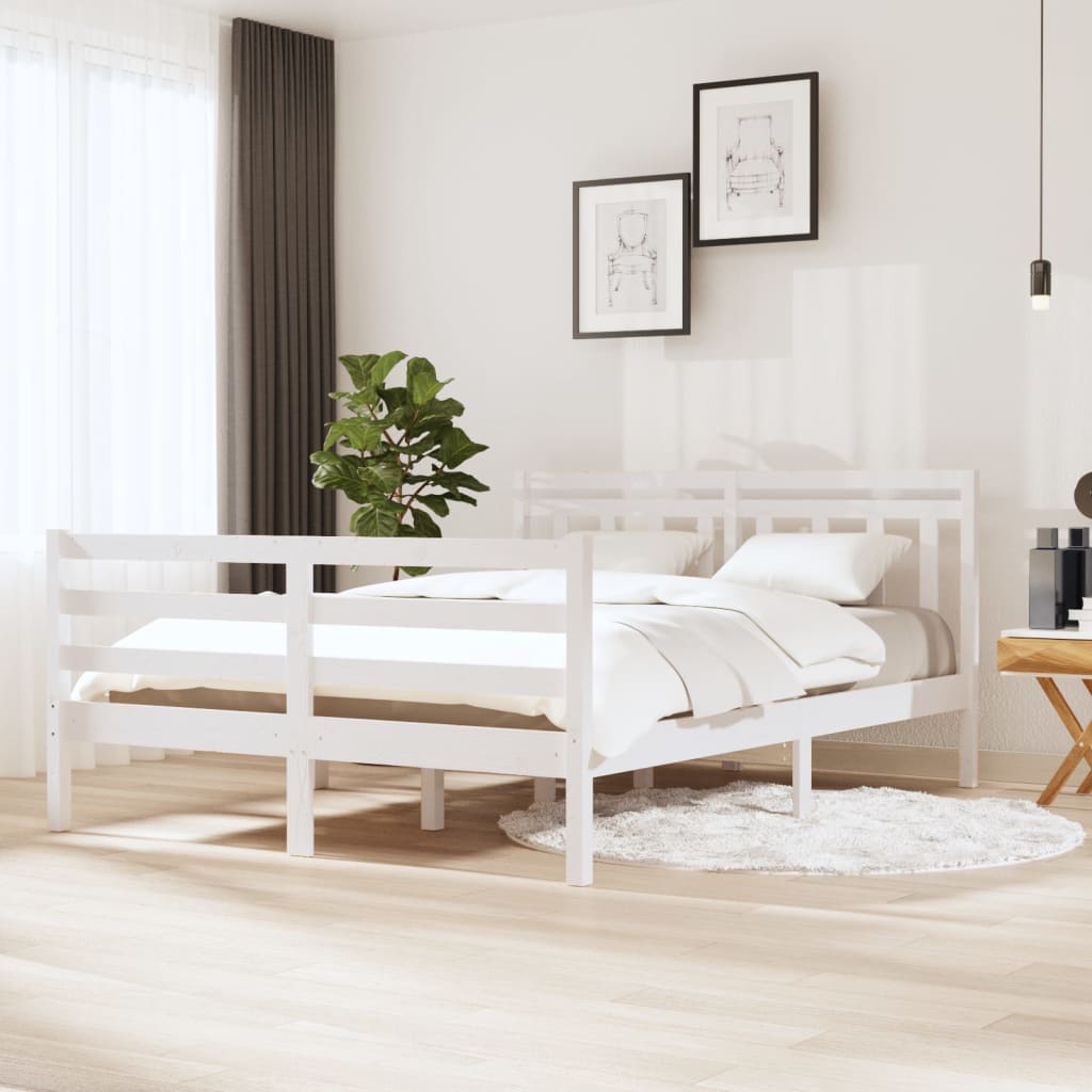 vidaXL Bed Frame without Mattress White Solid Wood 140x190 cm (810411+814095)