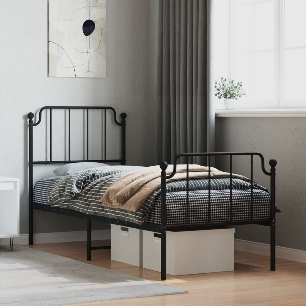 vidaXL Metal Bed Frame without Mattress with Footboard Black 80x200 cm