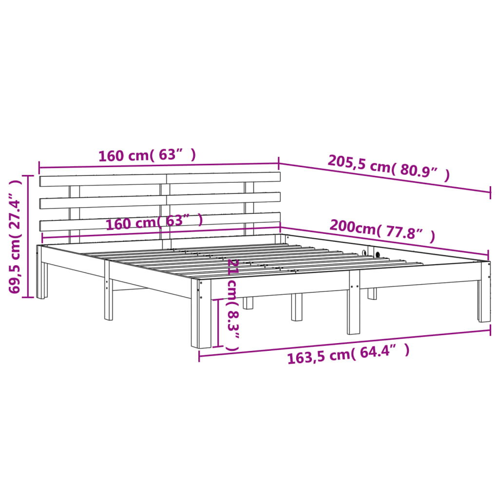 vidaXL Bed Frame without Mattress Wax Brown 160x200 cm Solid Wood Pine