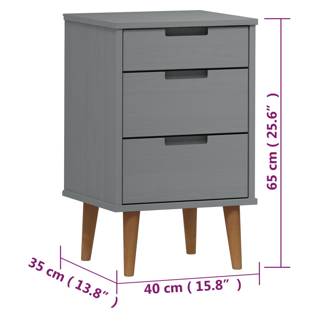 vidaXL Bedside Cabinet MOLDE Grey 40x35x65 cm Solid Wood Pine