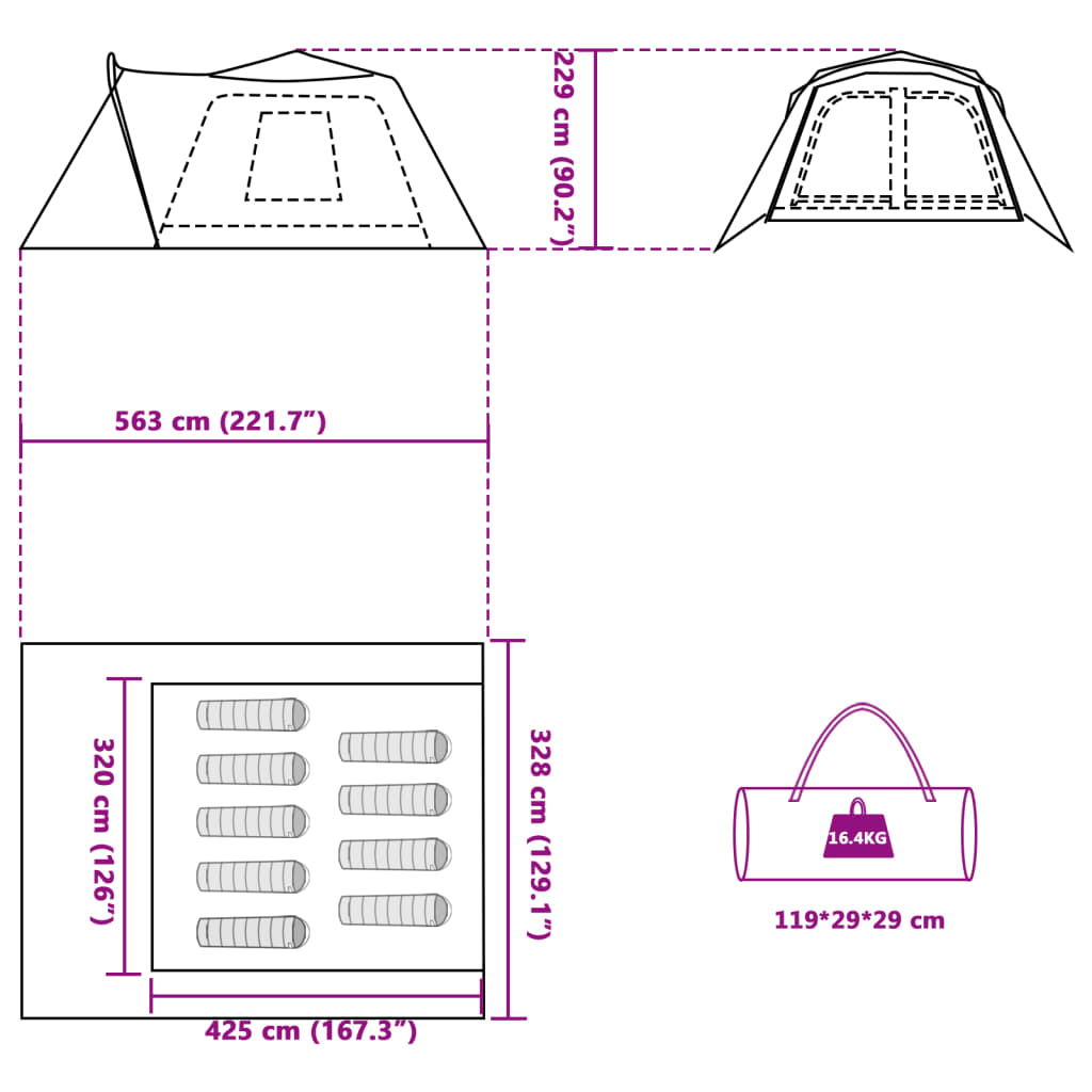 vidaXL Family Tent with Porch 9-Person Green Quick Release