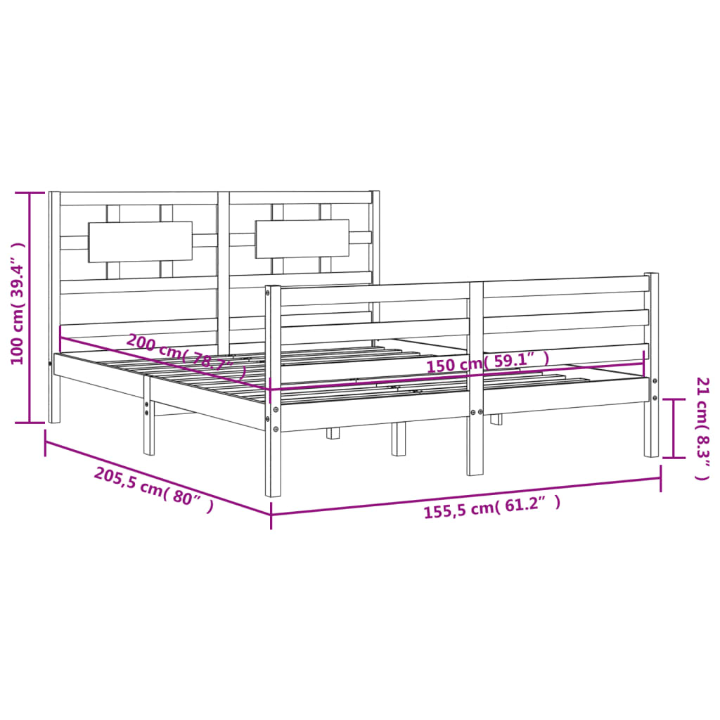 vidaXL Bed Frame without Mattress King Size Solid Wood