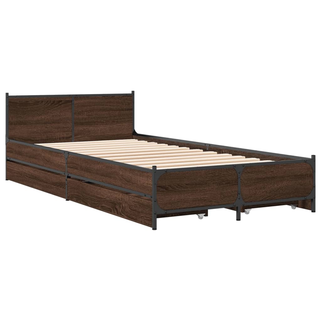 vidaXL Bed Frame with Drawers without Mattress Brown Oak 75x190 cm Small Single