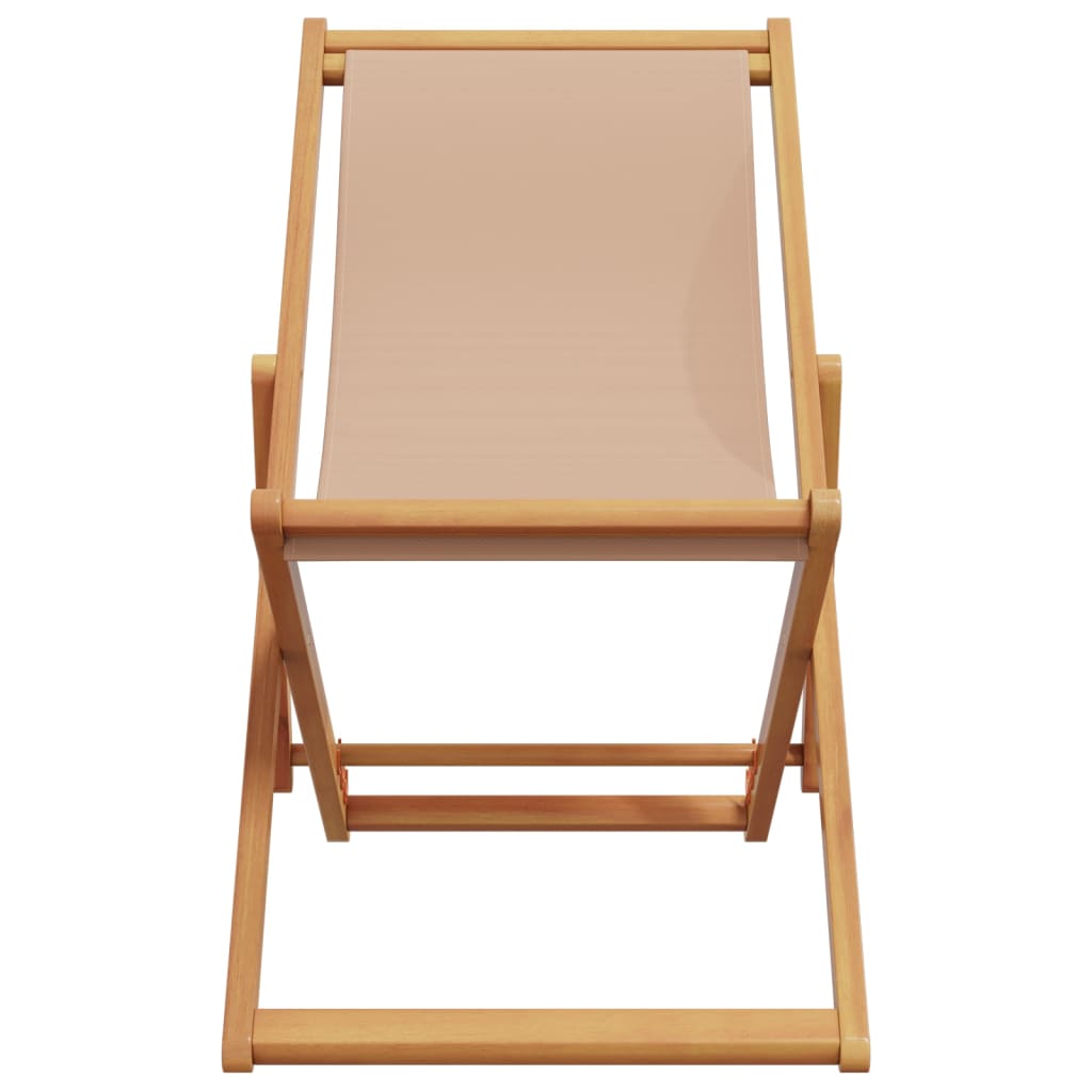 vidaXL Folding Beach Chair Taupe Solid Wood Eucalyptus and Fabric