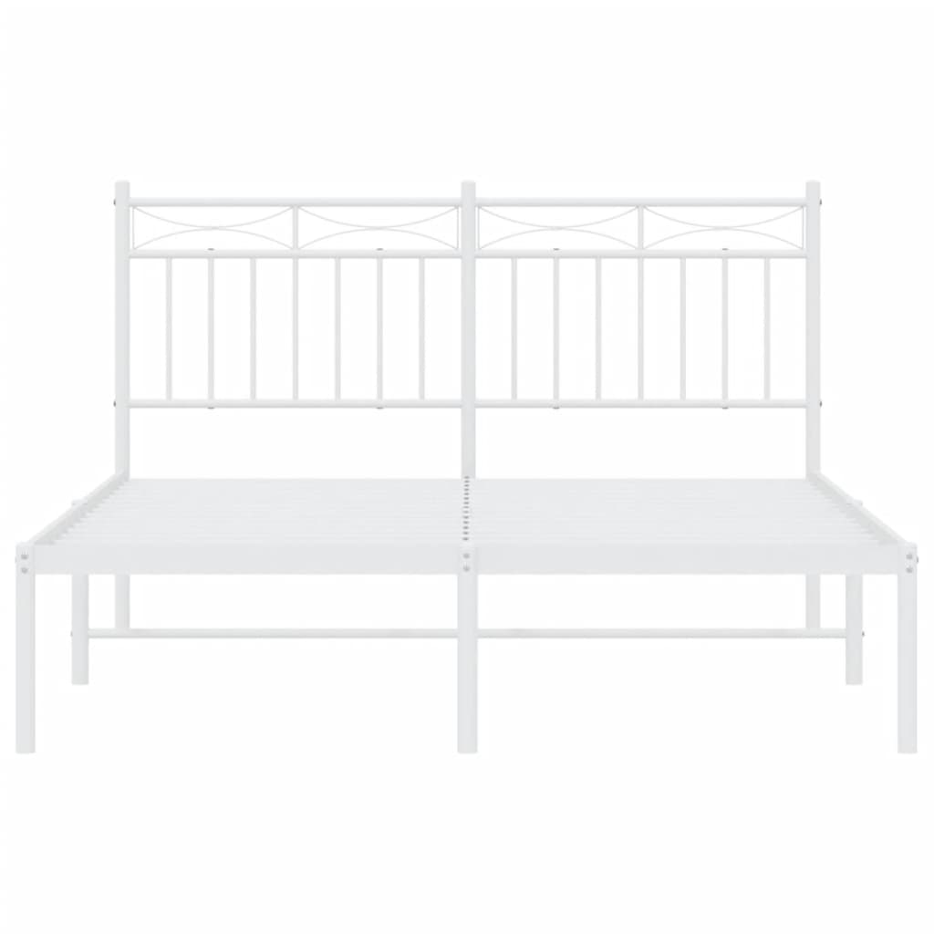 vidaXL Metal Bed Frame without Mattress with Headboard White 135x190 cm Double