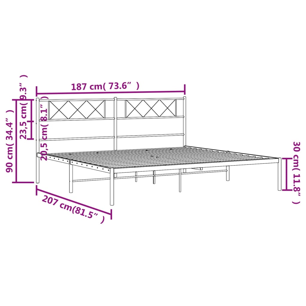 vidaXL Metal Bed Frame without Mattress with Headboard White 180x200 cm Super King