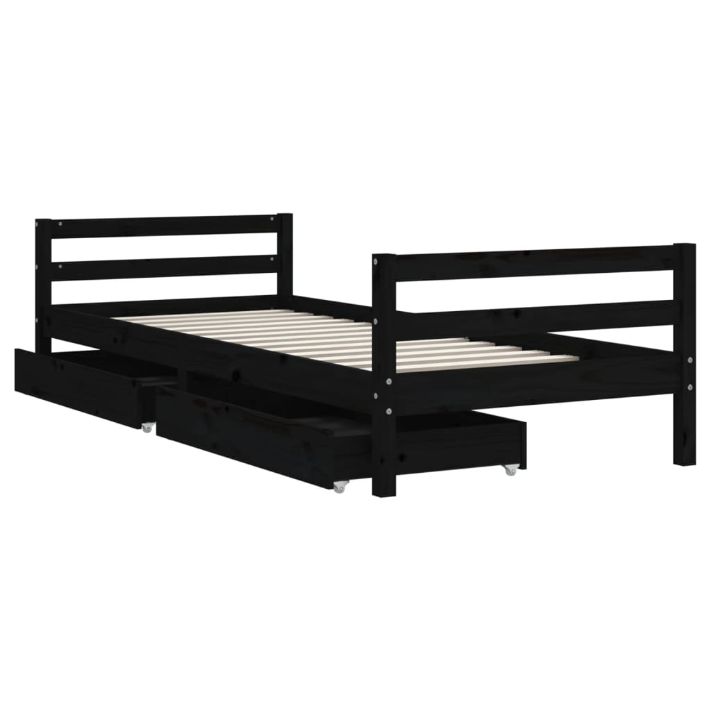 vidaXL Kids Bed Frame with Drawers Black 90x200 cm Solid Wood Pine