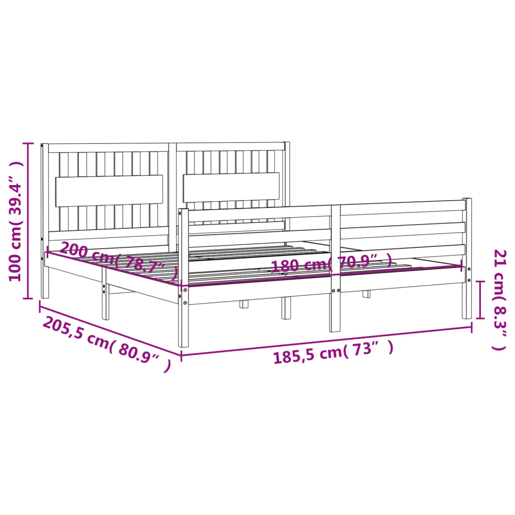 vidaXL Bed Frame without Mattress Super King Size Solid Wood