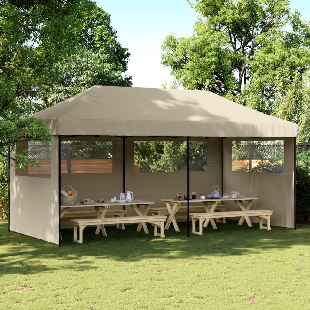 vidaXL Foldable Party Tent Pop-Up with 3 Sidewalls Taupe