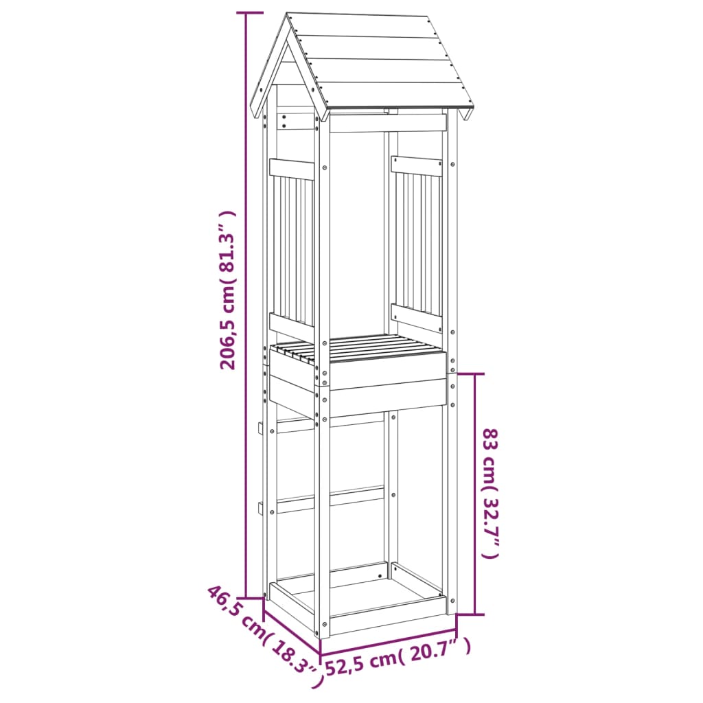 vidaXL Play Tower 52.5x46.5x206.5 cm Solid Wood Pine