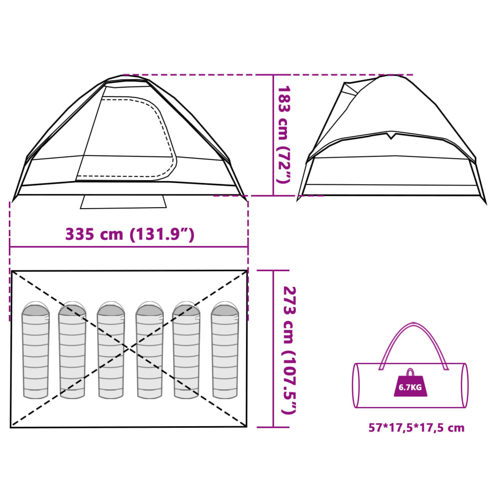 vidaXL Family Tent Dome 6-Person Grey and Orange Waterproof