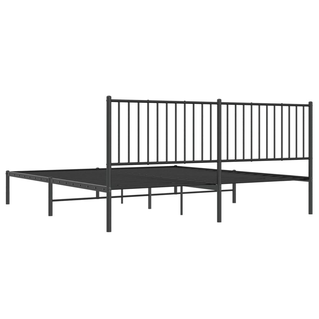 vidaXL Metal Bed Frame without Mattress with Headboard Black 180x200 cm Super King