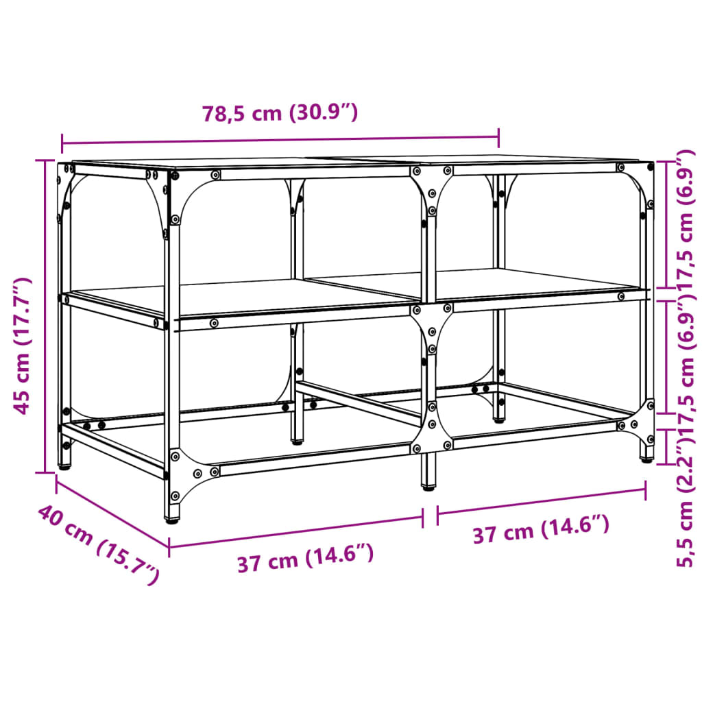 vidaXL Coffee Table with Transparent Glass Top 78.5x40x45 cm Steel