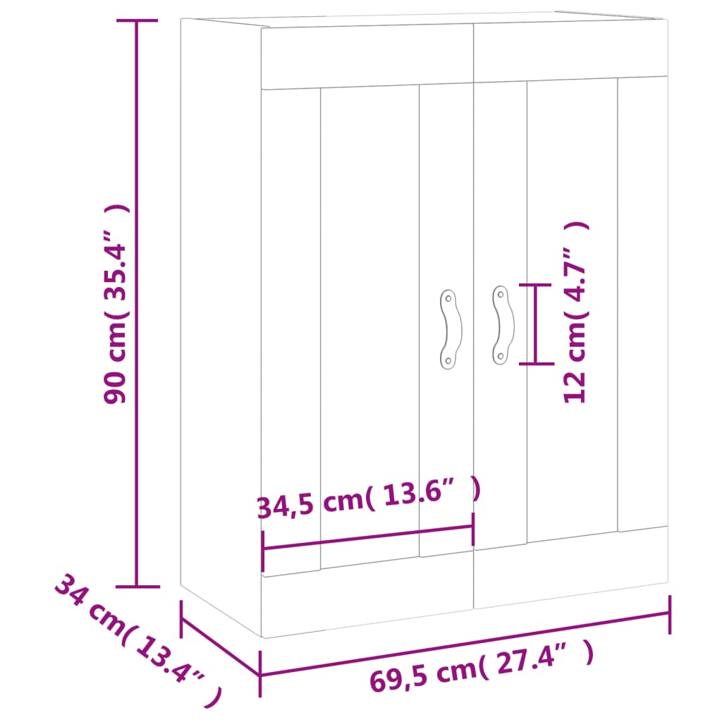 vidaXL Wall Mounted Cabinet Smoked Oak 69.5x34x90 cm