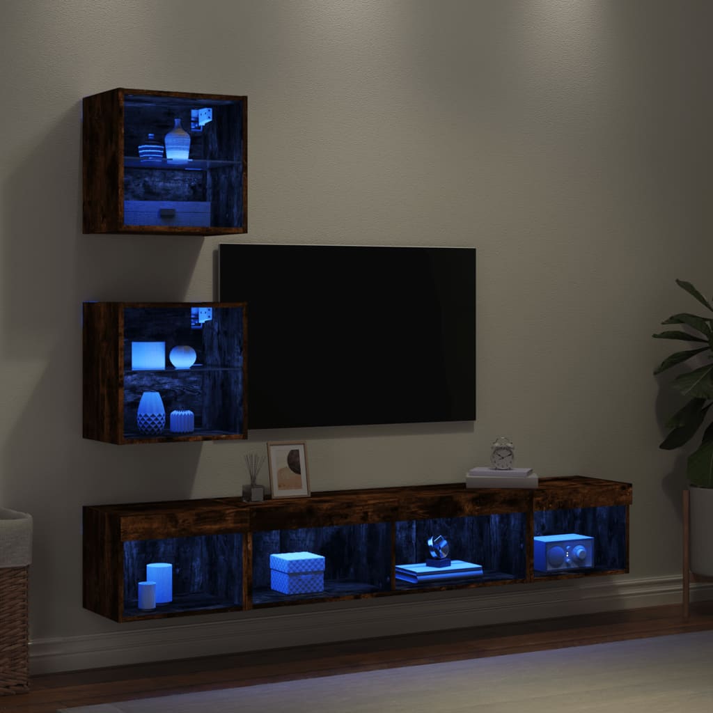 vidaXL 5 Piece TV Wall Units with LED Smoked Oak Engineered Wood