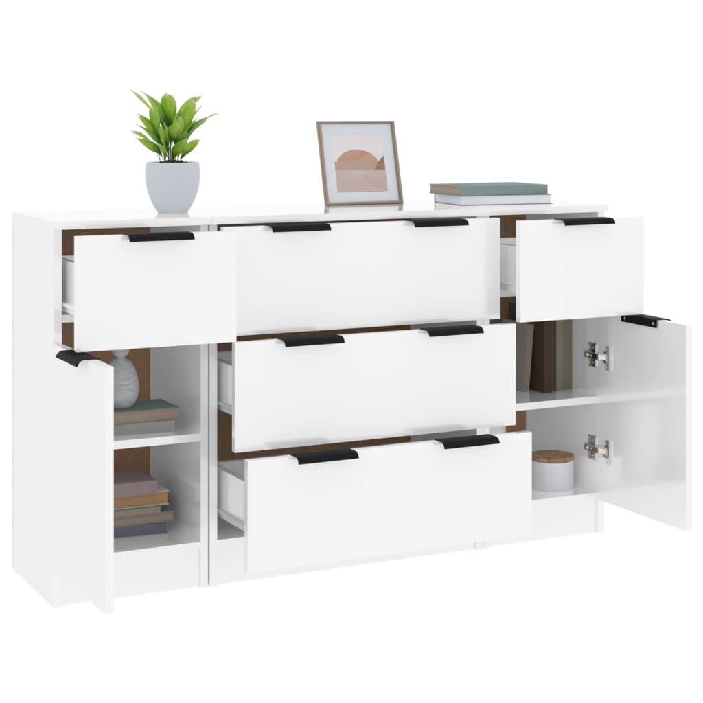 vidaXL 3 Piece Sideboard Set High Gloss White Engineered Wood