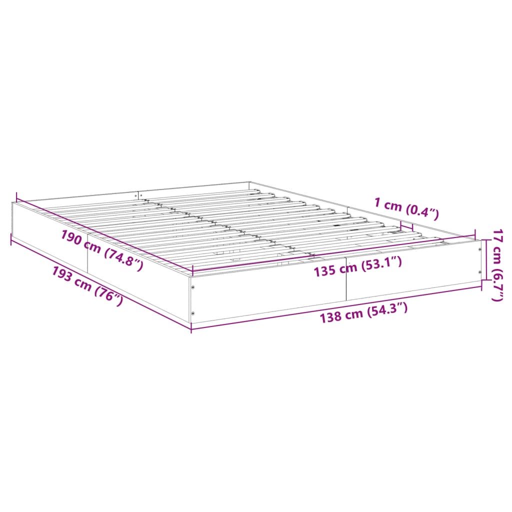 vidaXL Bed Frame without Mattress Smoked Oak 135x190 cm Double Engineered Wood