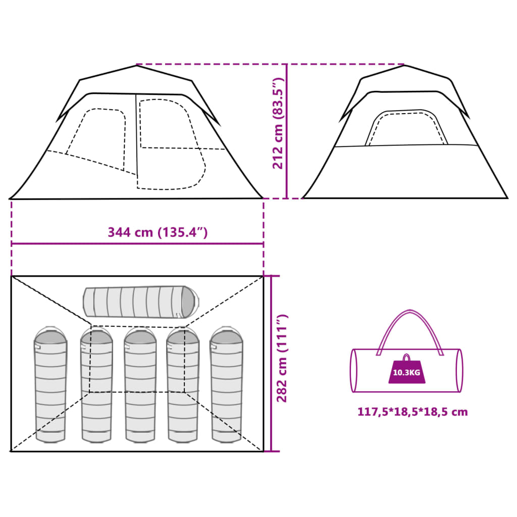 vidaXL Family Tent with LED 6-Person Light Blue Quick Release