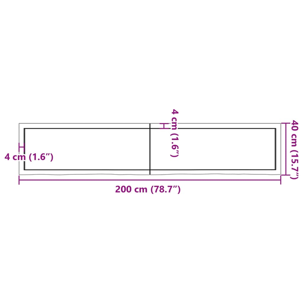 vidaXL Wall Shelf 200x40x(2-4) cm Untreated Solid Wood Oak