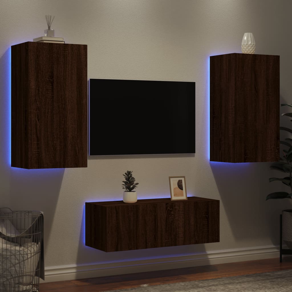 vidaXL 4 Piece TV Wall Units with LED Brown Oak Engineered Wood