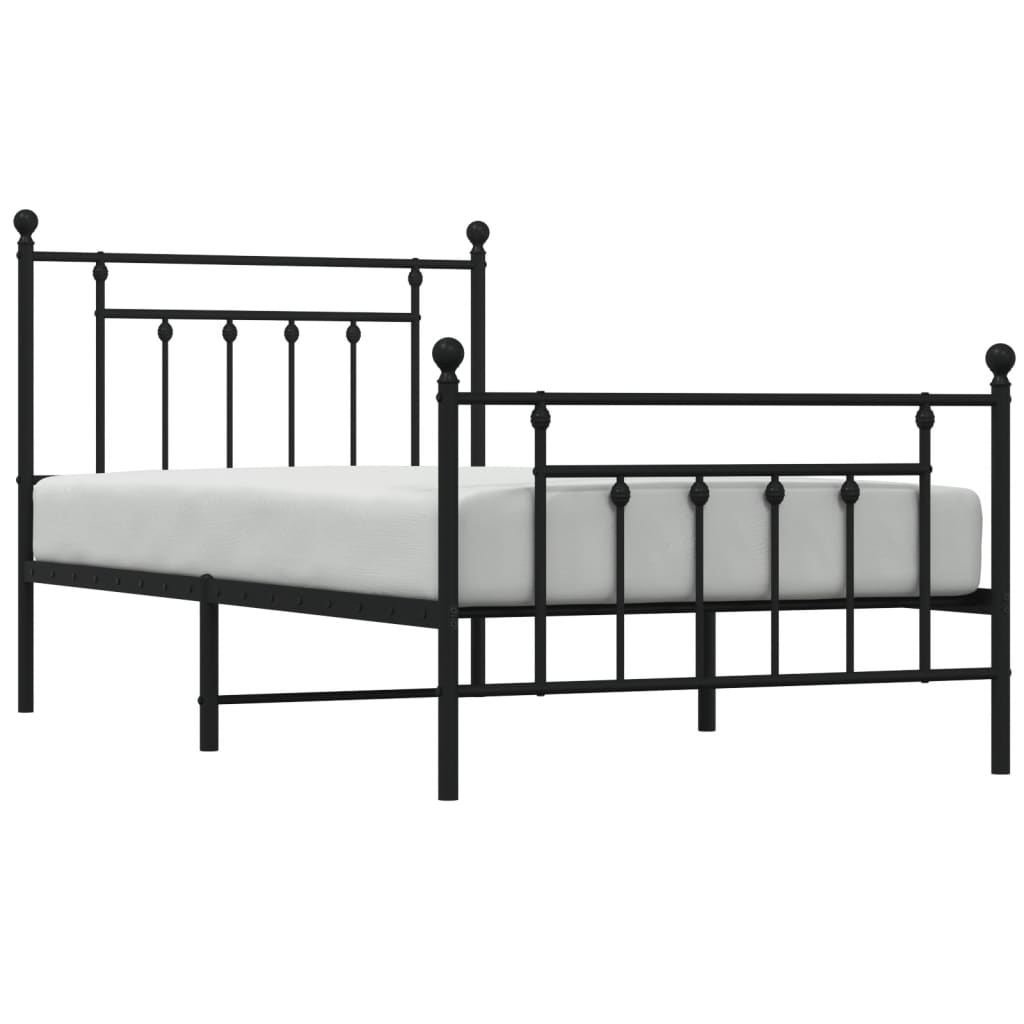 vidaXL Metal Bed Frame without Mattress with Footboard Black 100x190 cm