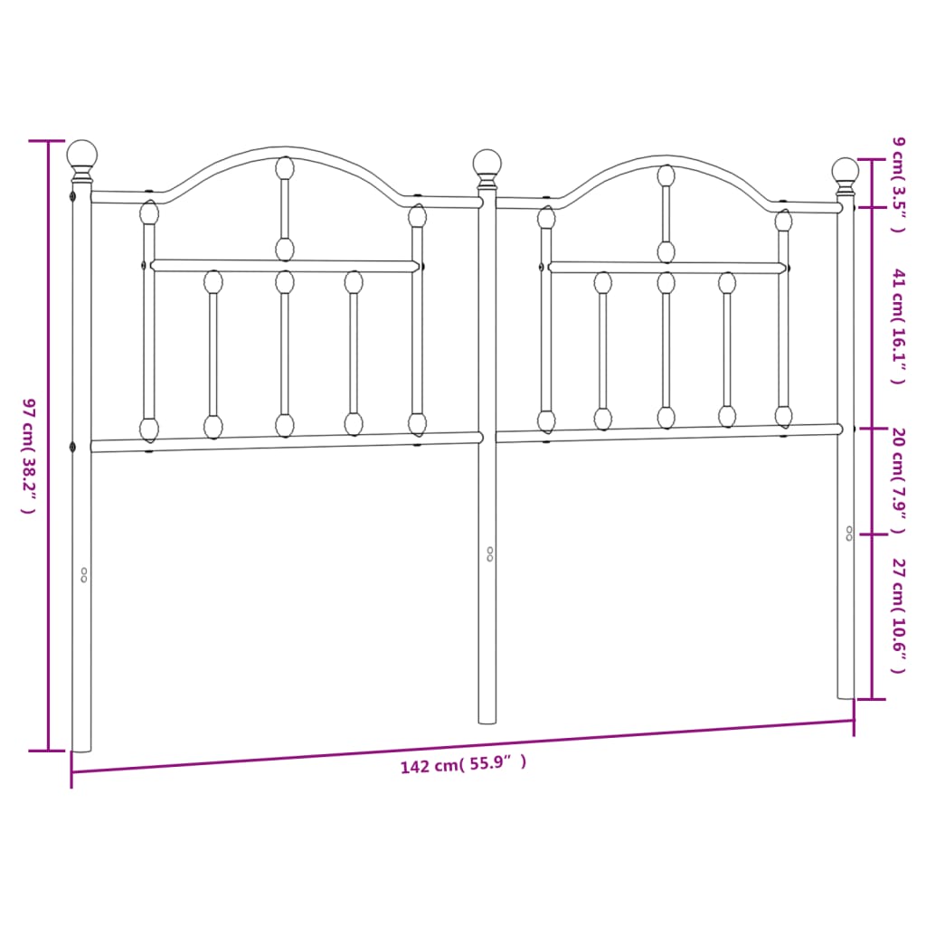 vidaXL Metal Headboard White 135 cm